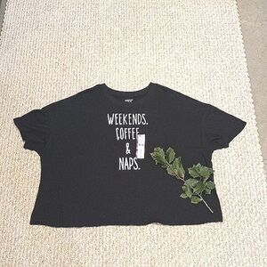 New Women 2x Black T-Shirt Cropped Relaxed Fit Soft Tee Dropped Shoulder Comfy